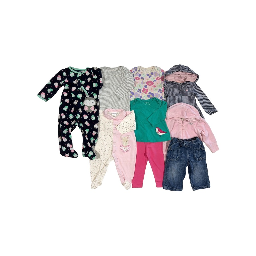 Baby Girl Clothing Bundle 6-12 Months Carters Gap Old Navy 9pc Set Sleepers Tops